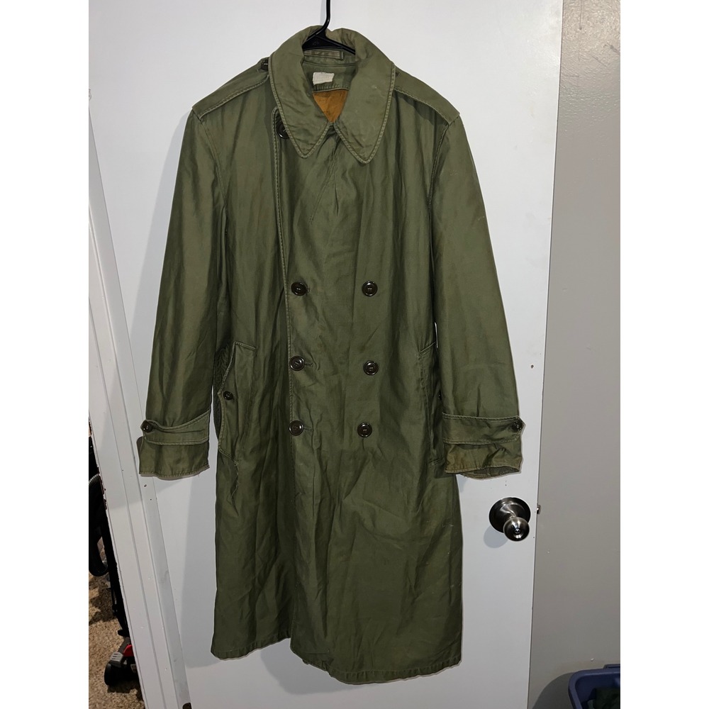Vintage US Army M-1951 Cotton Sateen Overcoat Olive Green Small Regular 1950s
